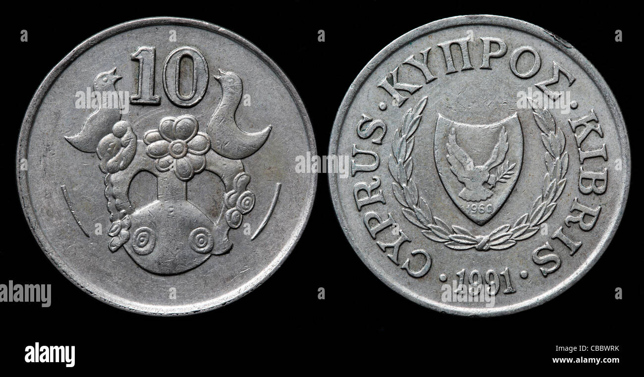 10 centesimi moneta, Cipro, 1991 Foto Stock