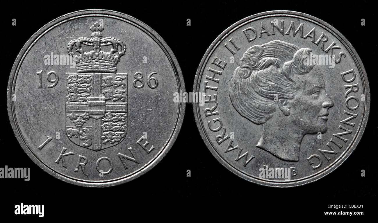 1 Krone coin, Danimarca, 1986 Foto Stock