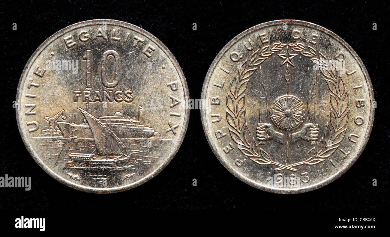 10 franchi coin, Gibuti, 1983 Foto Stock