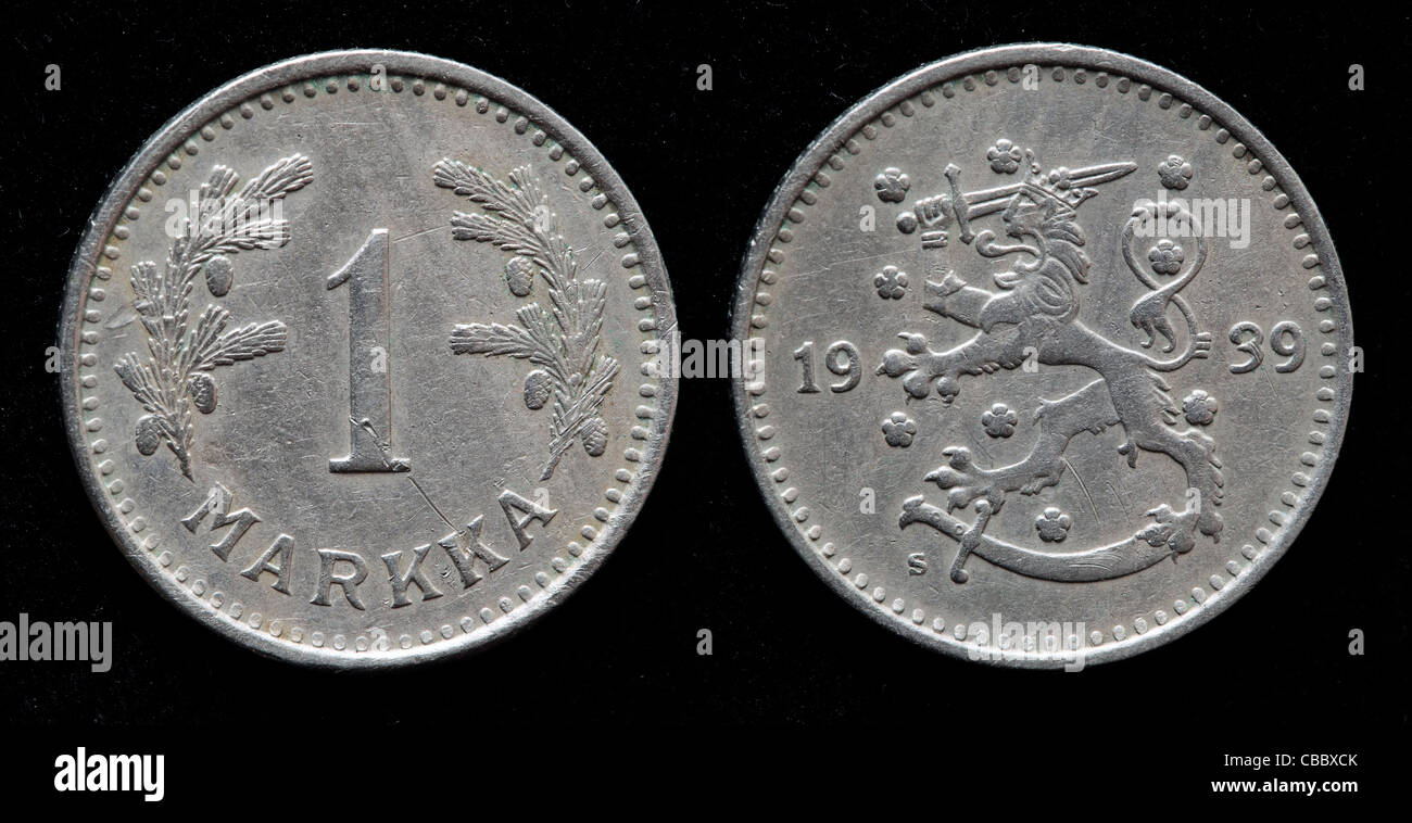 1 Markka coin, Finlandia, 1939 Foto Stock