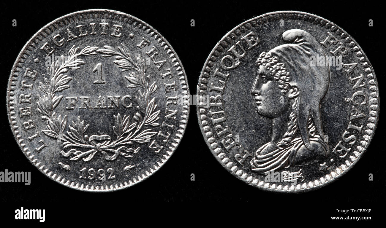 1 Franco coin, Francia, 1992 Foto Stock