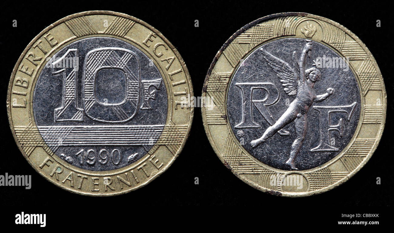 10 franchi coin, Francia, 1990 Foto Stock