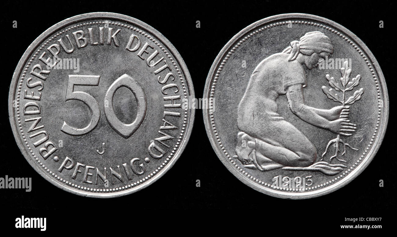 50 Pfennig coin, Germania Ovest 1993 Foto Stock