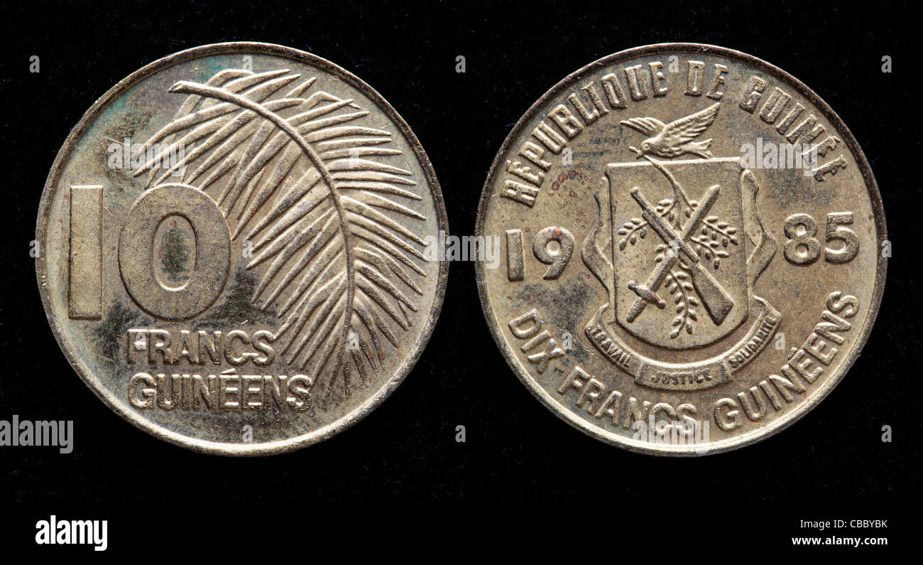 10 franchi coin, Guinea, 1985 Foto Stock