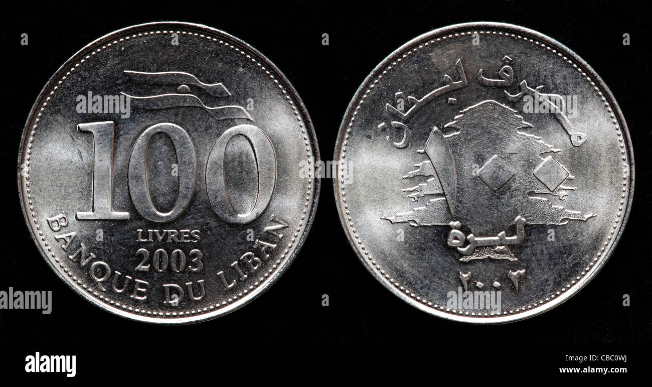 100 Livres coin, Libano, 2003 Foto Stock