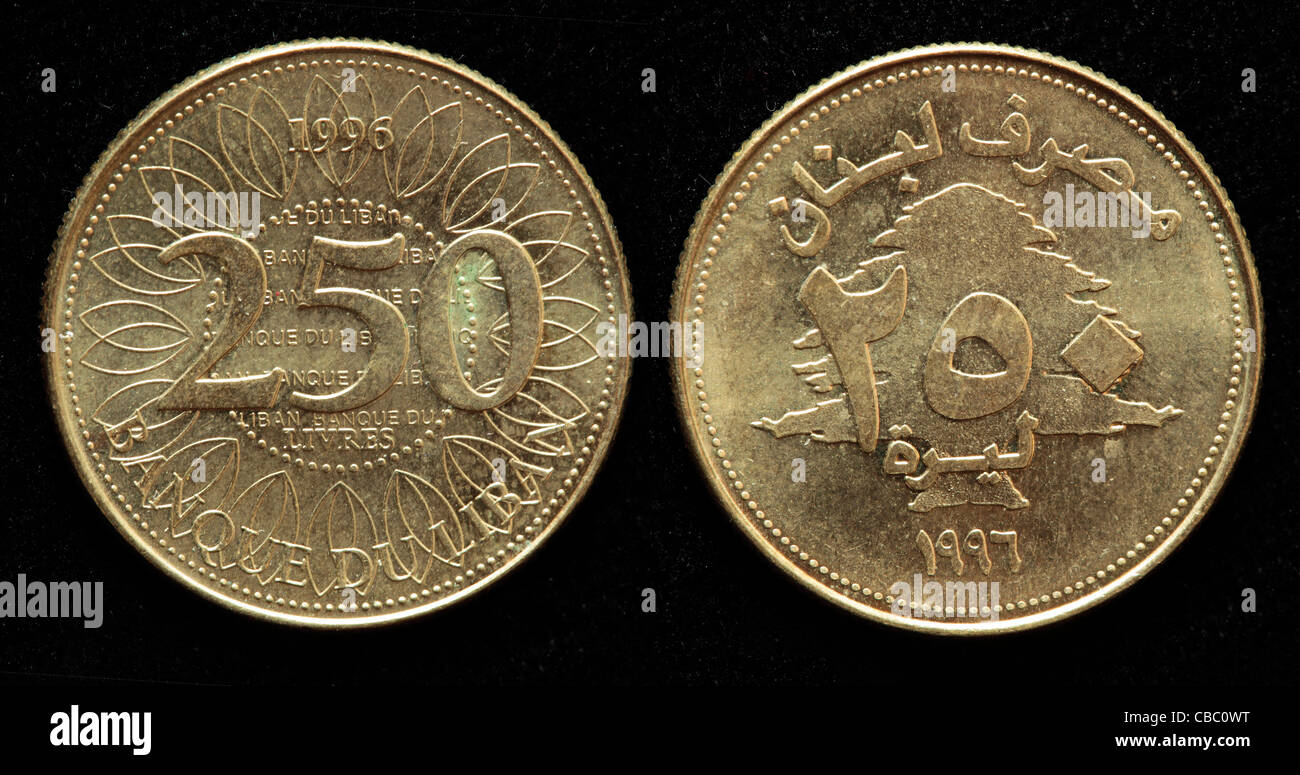 250 Livres coin, Libano, 1996 Foto Stock
