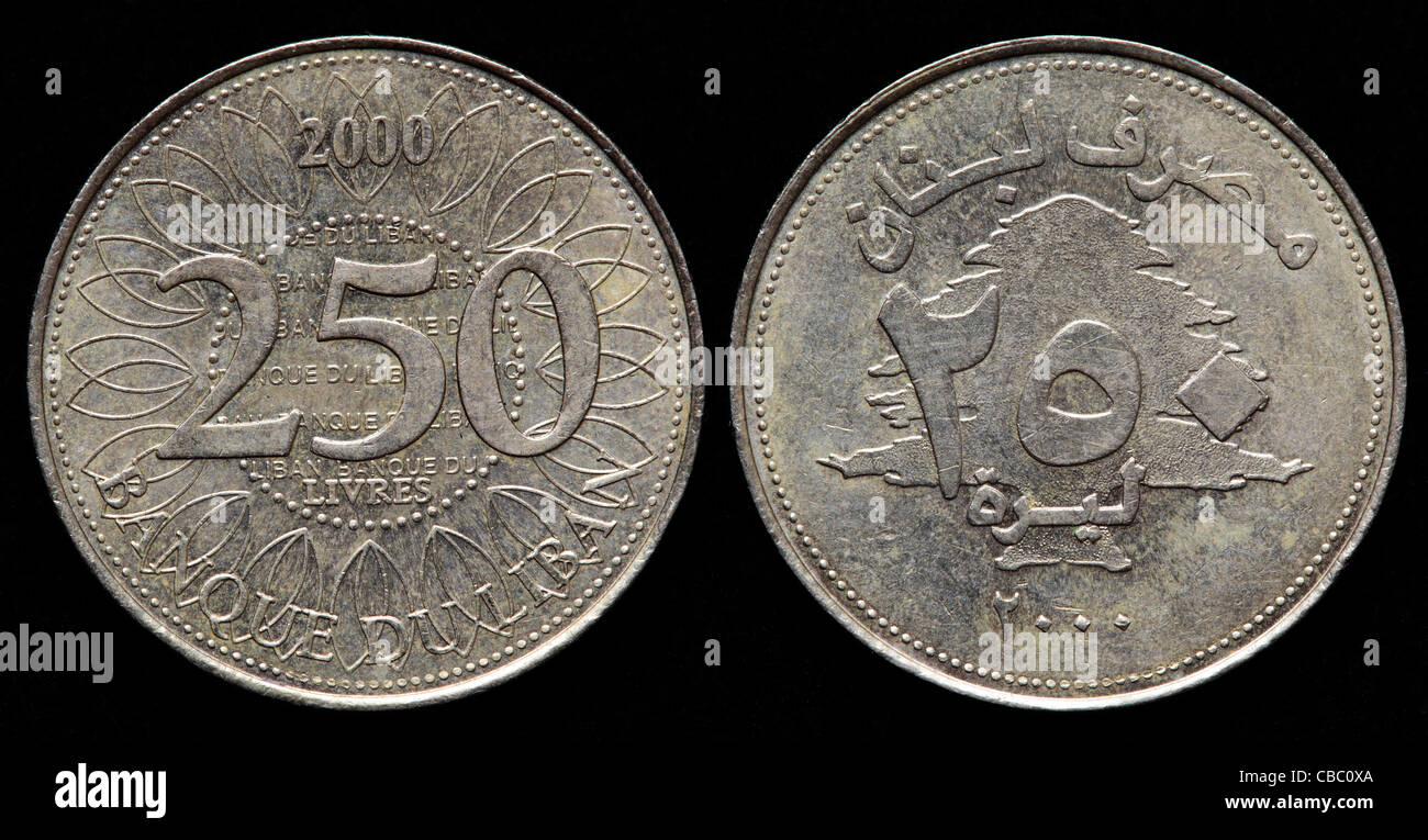 250 Livres coin, Libano, 2000 Foto Stock