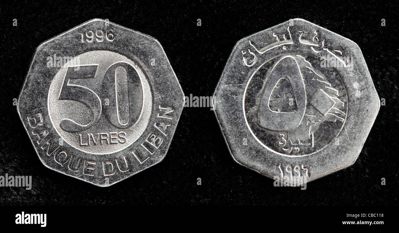 50 Livres coin, Libano, 1996 Foto Stock