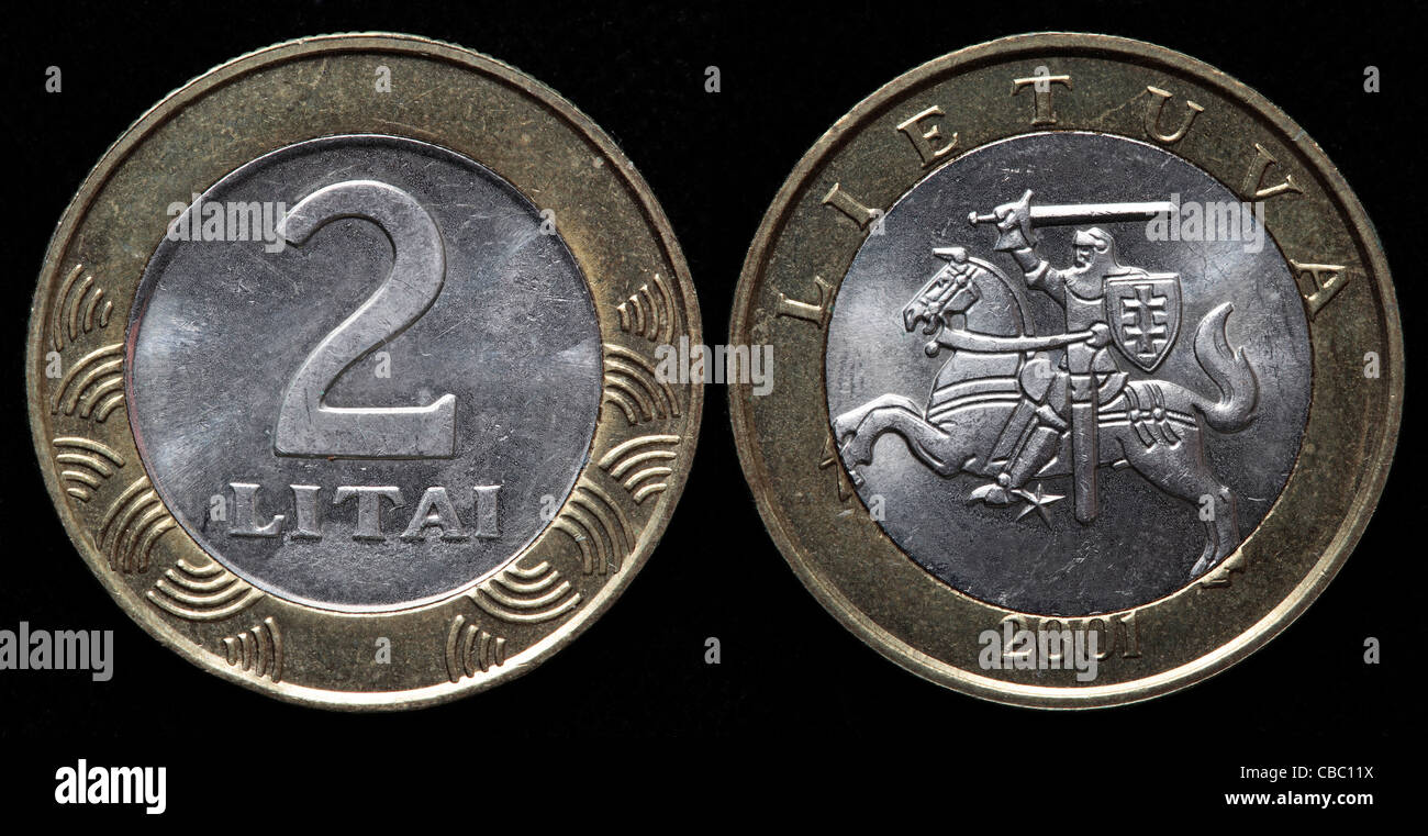 2 Litai coin, Lituania, 2001 Foto Stock