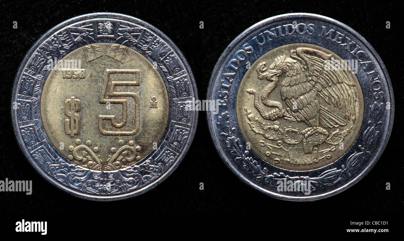 5 pesos coin, Messico, 1998 Foto Stock