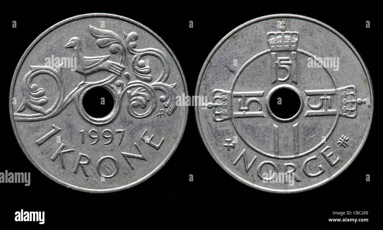 1 Krone coin, Norvegia, 1997 Foto Stock