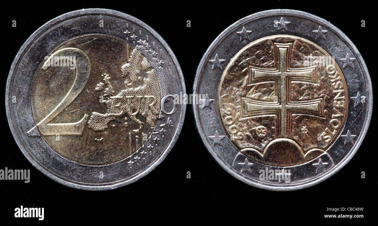 2 Euro moneta, Slovacchia, 2009 Foto Stock