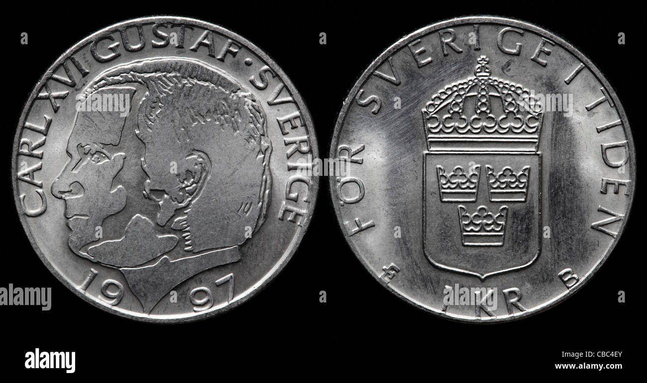 1 Kronor coin, Svezia, 1997 Foto Stock