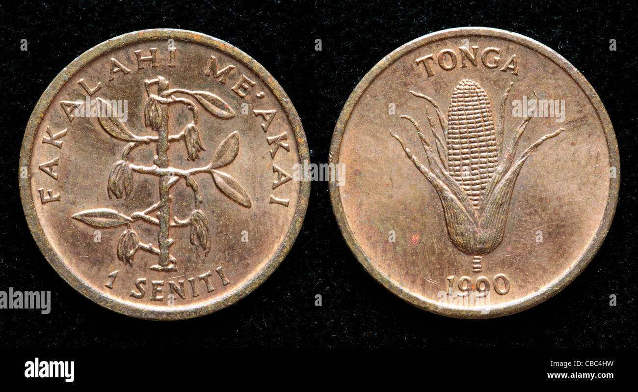 1 Seniti coin, Toga, 1990 Foto Stock