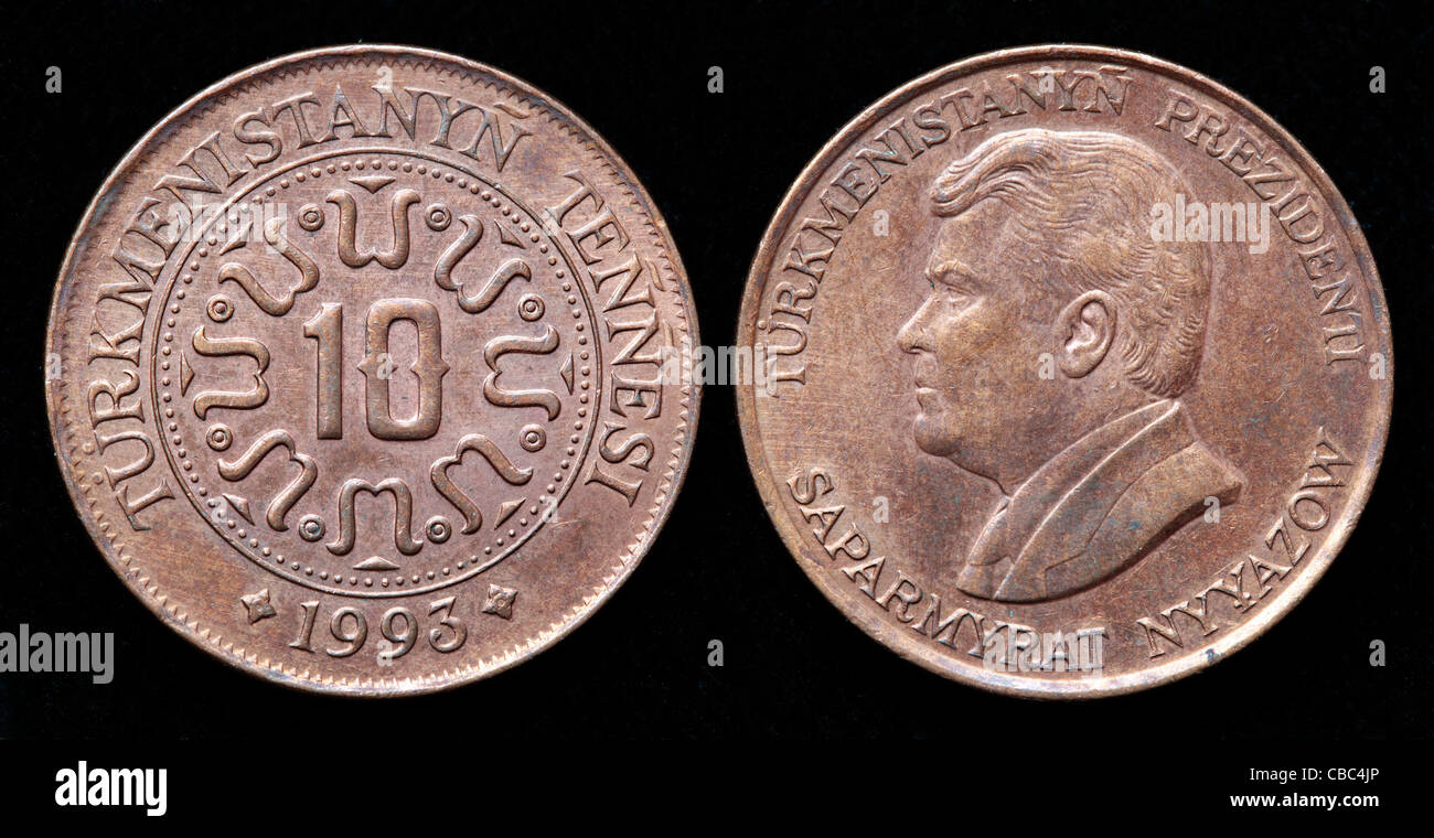 10 Tenge coin, Turkmenistan, 1993 Foto Stock
