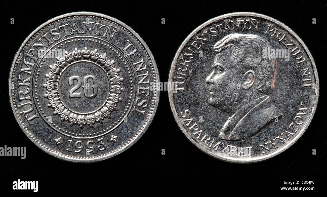 20 Tenge coin, Turkmenistan, 1993 Foto Stock