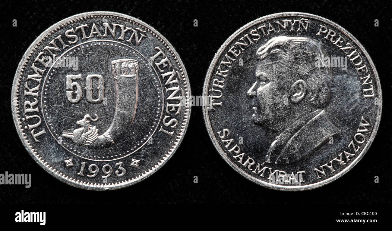 50 Tenge coin, Turkmenistan, 1993 Foto Stock