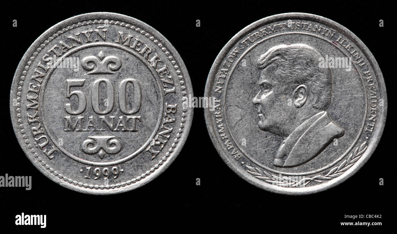 500 Manat coin, Turkmenistan, 1999 Foto Stock
