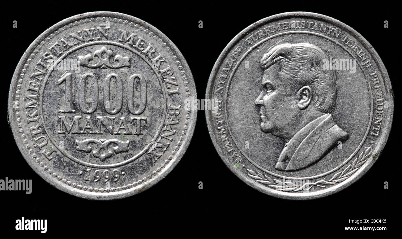 1000 Manat coin, Turkmenistan, 1999 Foto Stock