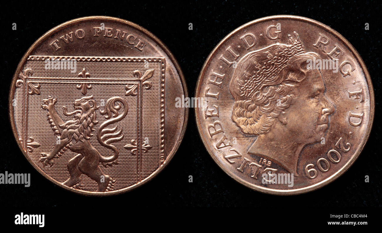 2 pence coin, UK, 2009 Foto Stock