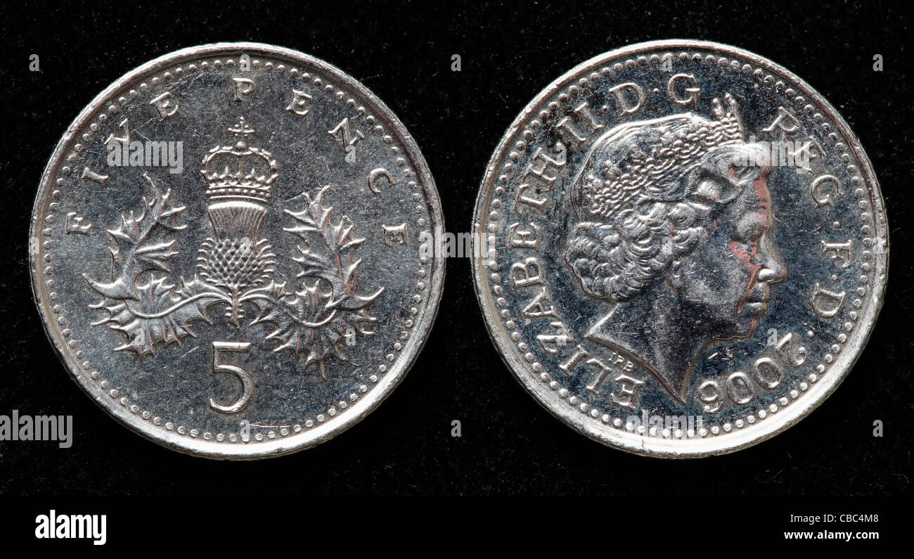5 pence coin, UK, 2006 Foto Stock