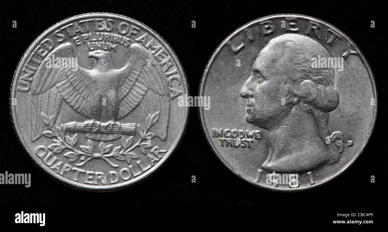 Quarto di Dollaro moneta, USA, 1981 Foto Stock
