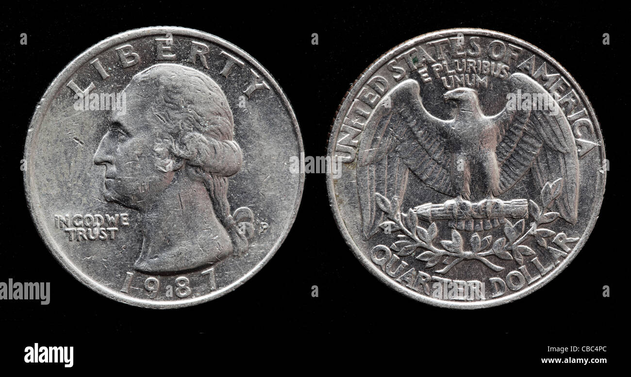 Quarto di Dollaro moneta, USA, 1987 Foto Stock