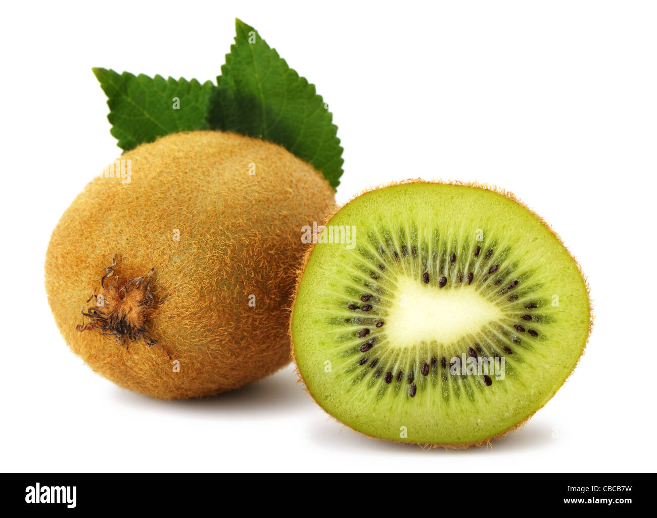 Sezione i kiwi. Una fotografia dettagliata close up di frutti esotici su sfondo bianco Foto Stock