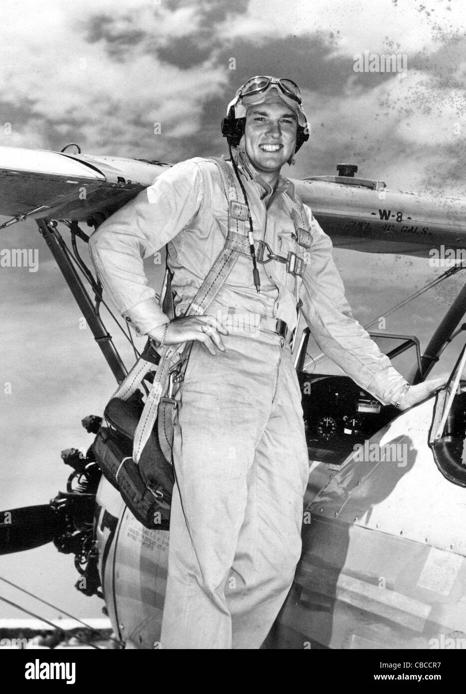 Un sorridente WW11 USAAF Air force partecipante pilota della guerra 1941-45. Foto Stock
