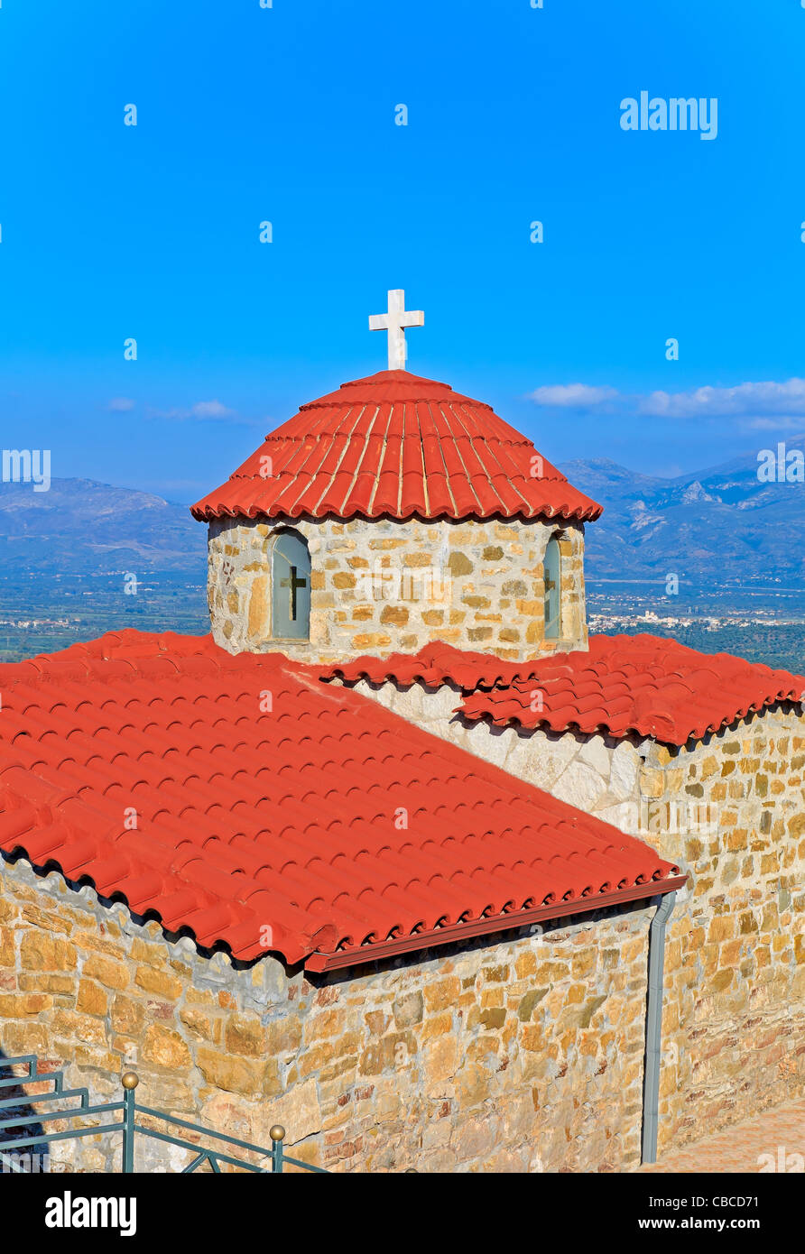 Pietra tipica chiesa di Messinia, Grecia Foto Stock