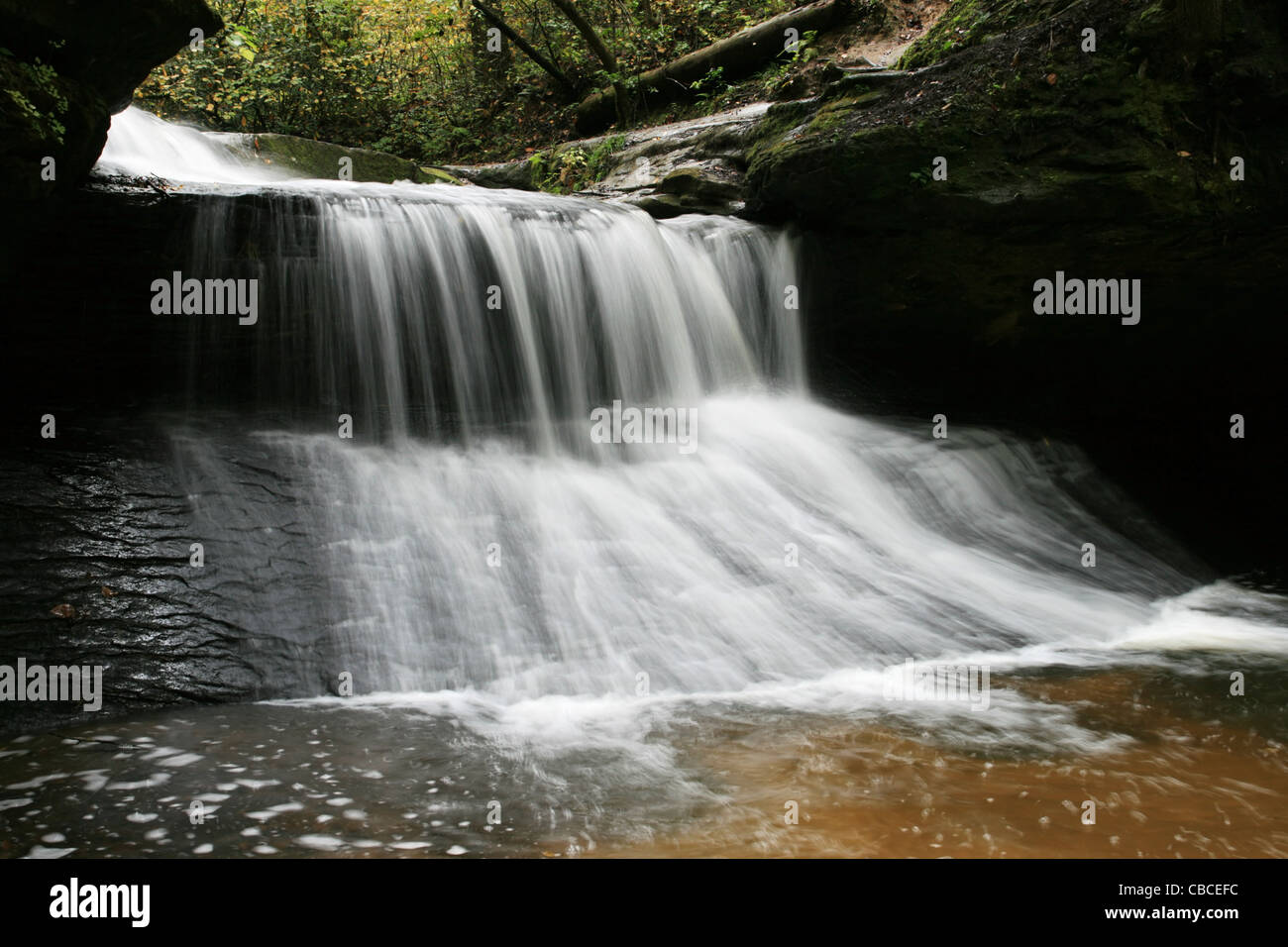 Una lunga esposizione della creazione la cascata nel Red River Gorge regione del Kentucky Foto Stock