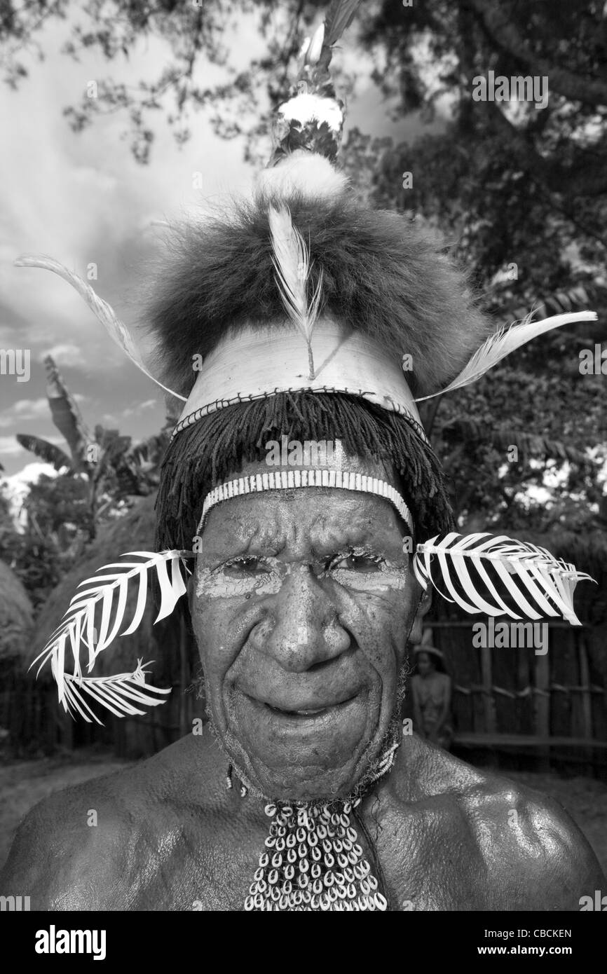 Guerriero di Dani Tribe, Il Baliem Valley, Papua occidentale, in Indonesia Foto Stock