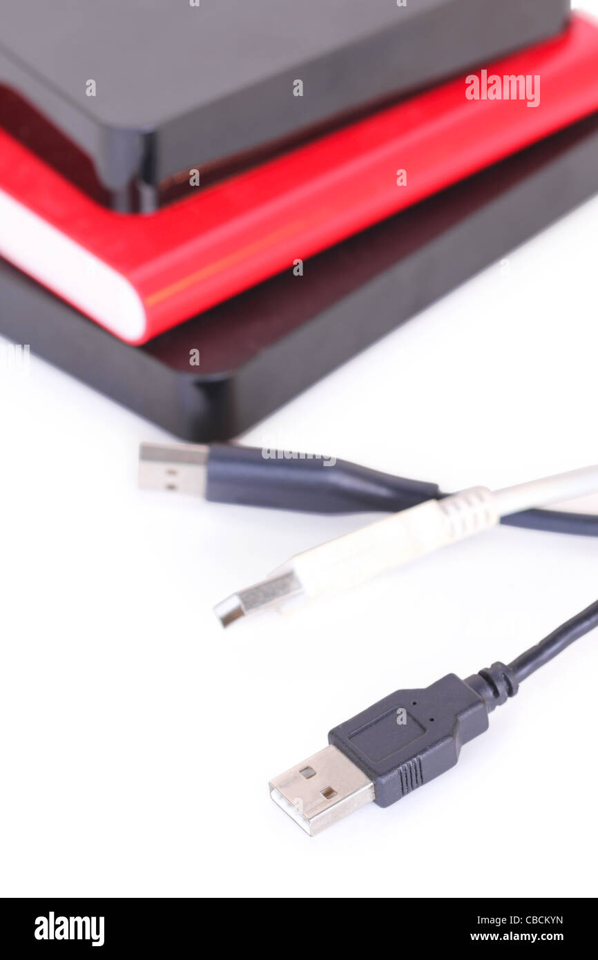 Dischi rigidi, primo piano su sfondo bianco Foto Stock