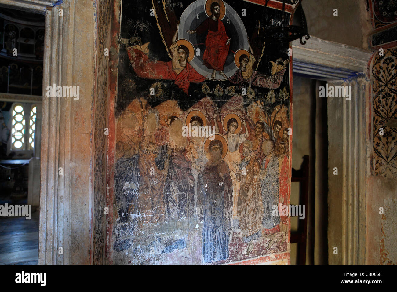 Grecia Atene Attica monte hymettus affreschi all'interno del katholikon al monastero kaisariani Foto Stock