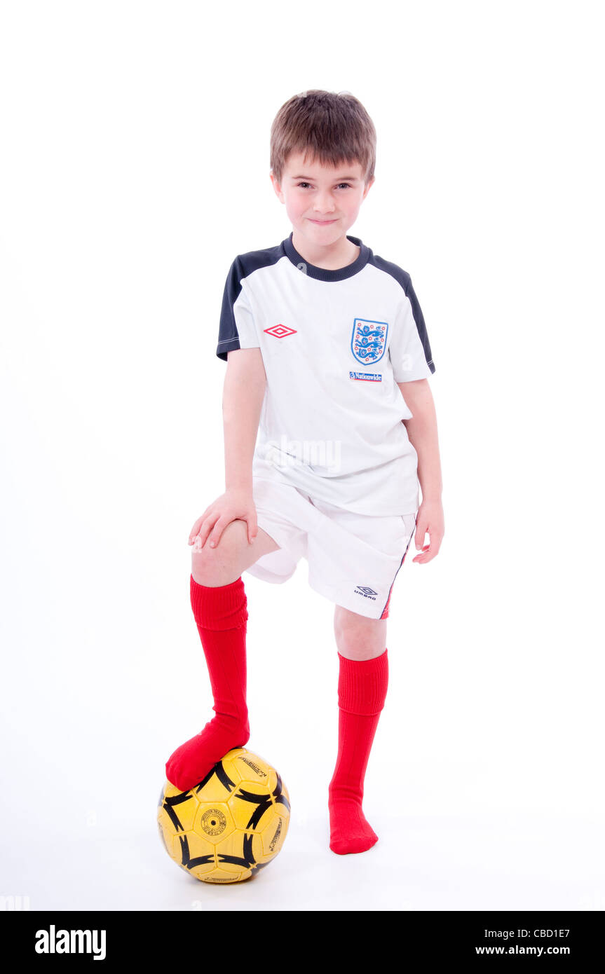 Giovane ragazzo in un Inghilterra Kit calcio Foto Stock