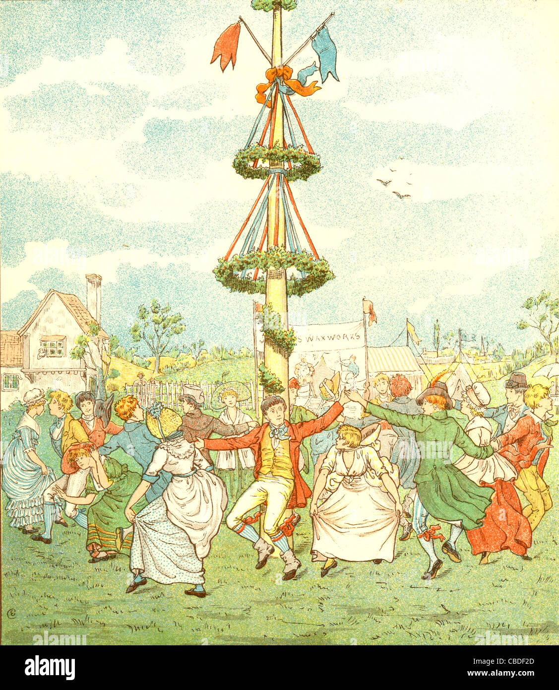 Illustrazione dal Maypole per artista e casella Foto Stock