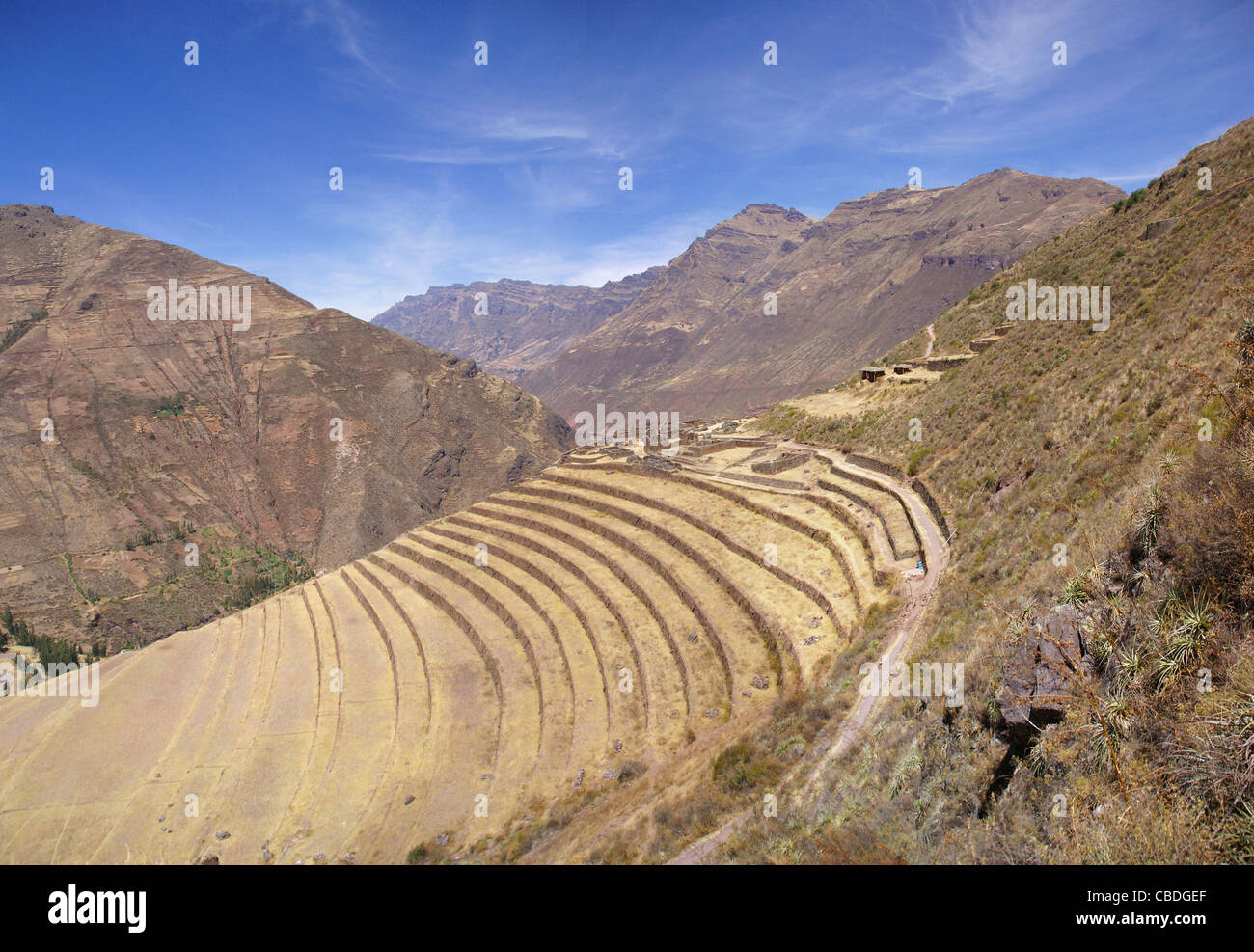 Antichi terrazzamenti Inca muratura in pietra, Pisac , Cusco, Perù, Sud America Foto Stock