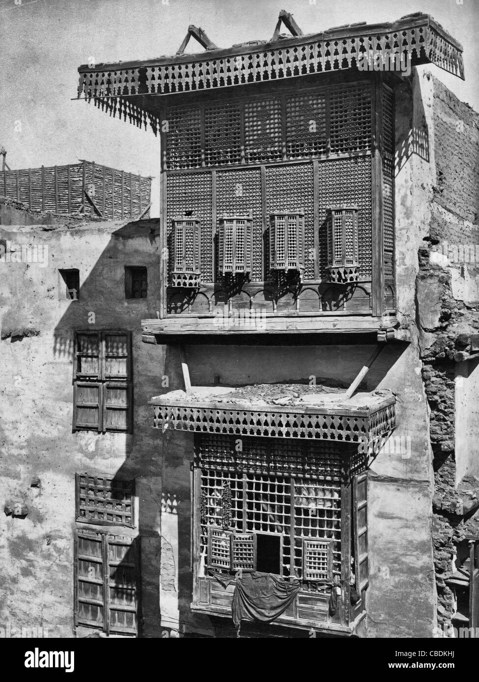 Vecchia casa e Masharabieh, Cairo, Egitto, nel 1860 circa Foto Stock