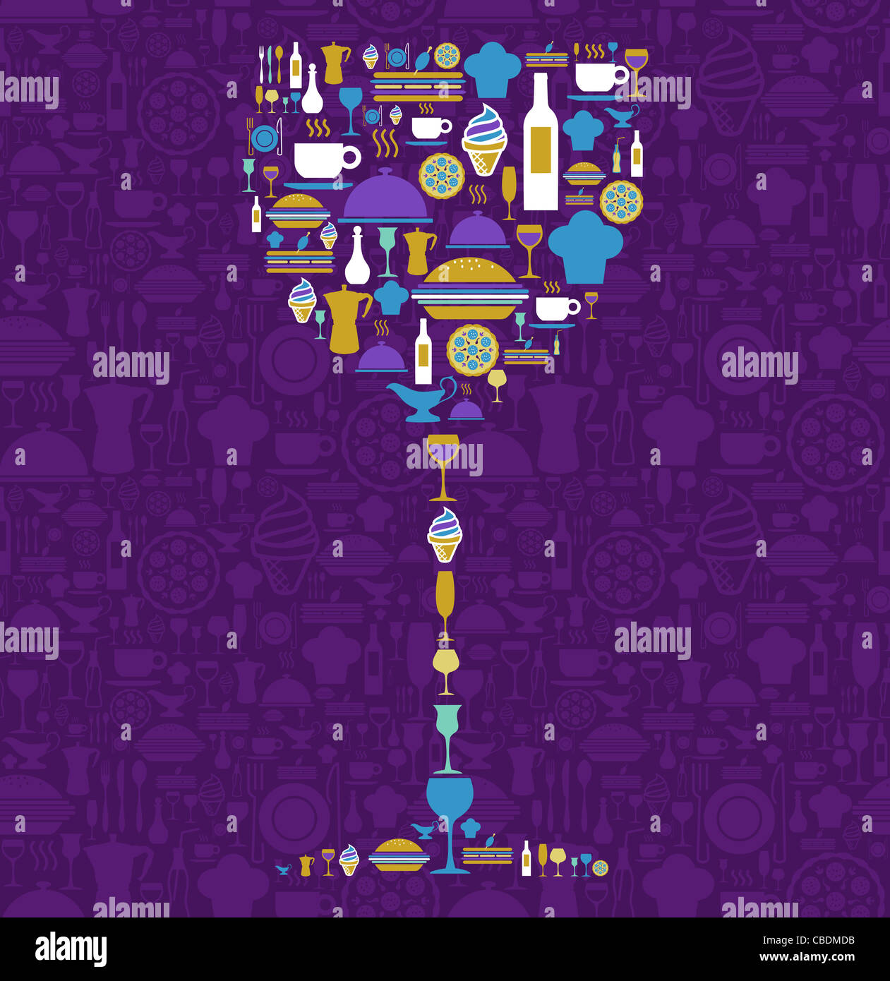 Il vino la forma del bicchiere realizzato con cibo e bevande icona impostare su sfondo viola. File vettoriale disponibile. Foto Stock