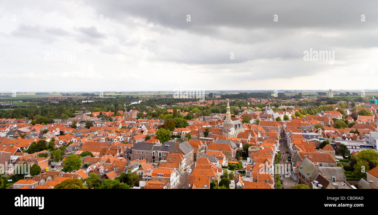 Antenna vista panoramica della città di Zierikzee, Schouwen-Duiveland, Zeeland, Paesi Bassi Foto Stock