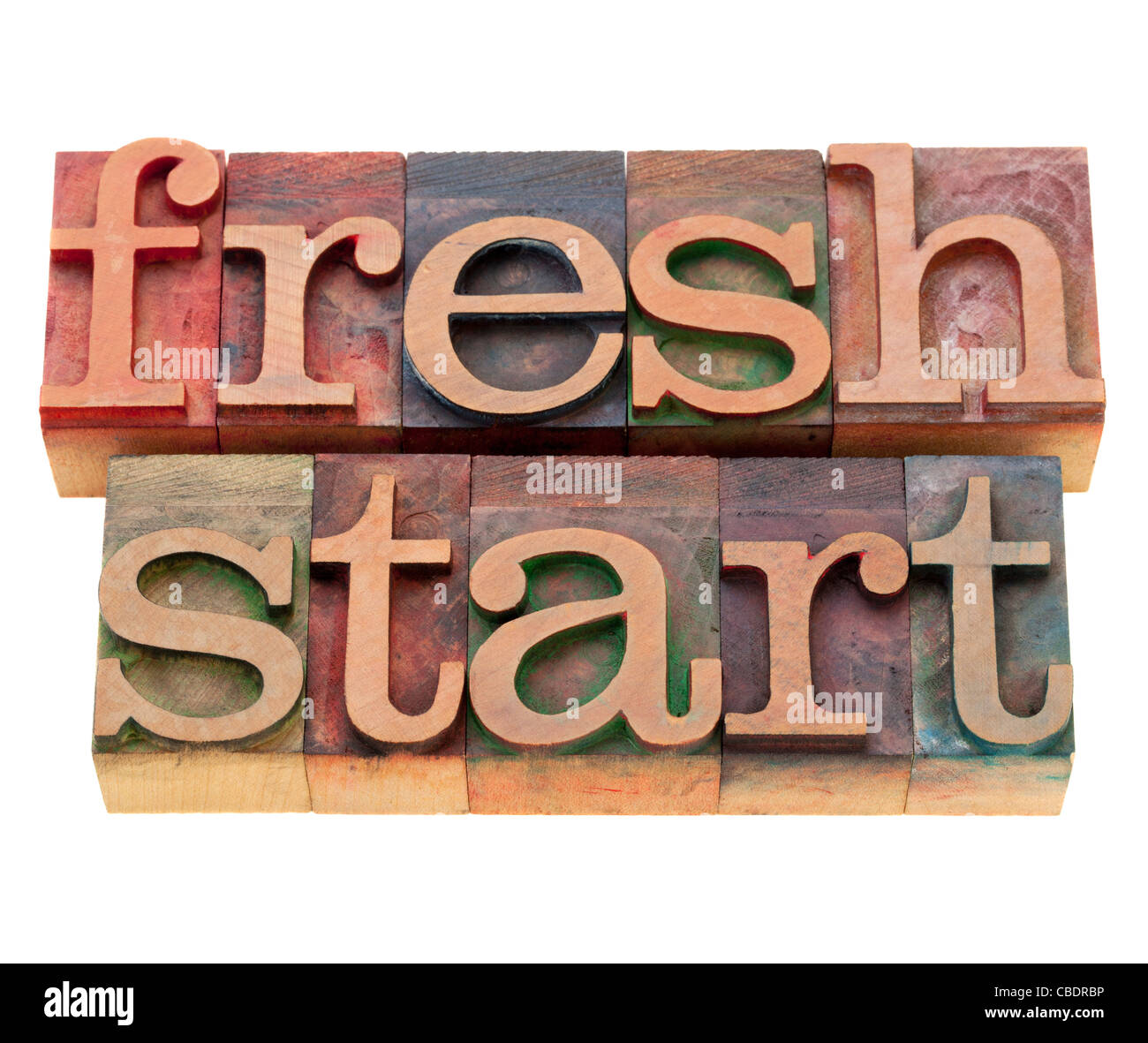 Fresh Start - parole isolate in legno vintage tipografia blocchi Foto Stock