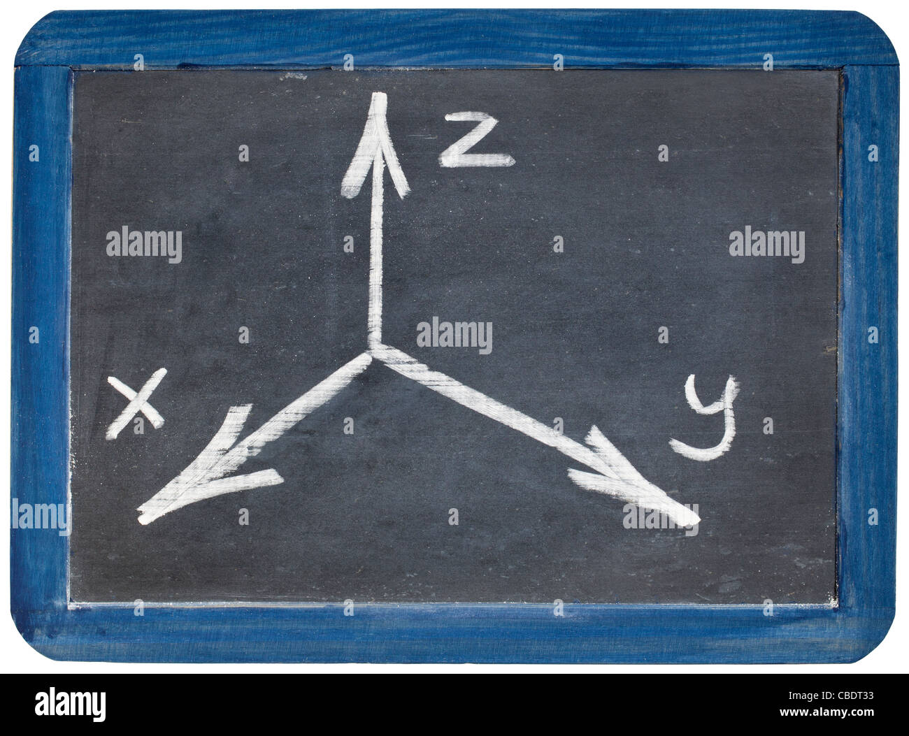 Sistema di coordinate cartesiane abbozzato con il bianco gesso su una piccola area isolata lavagna ardesia Foto Stock