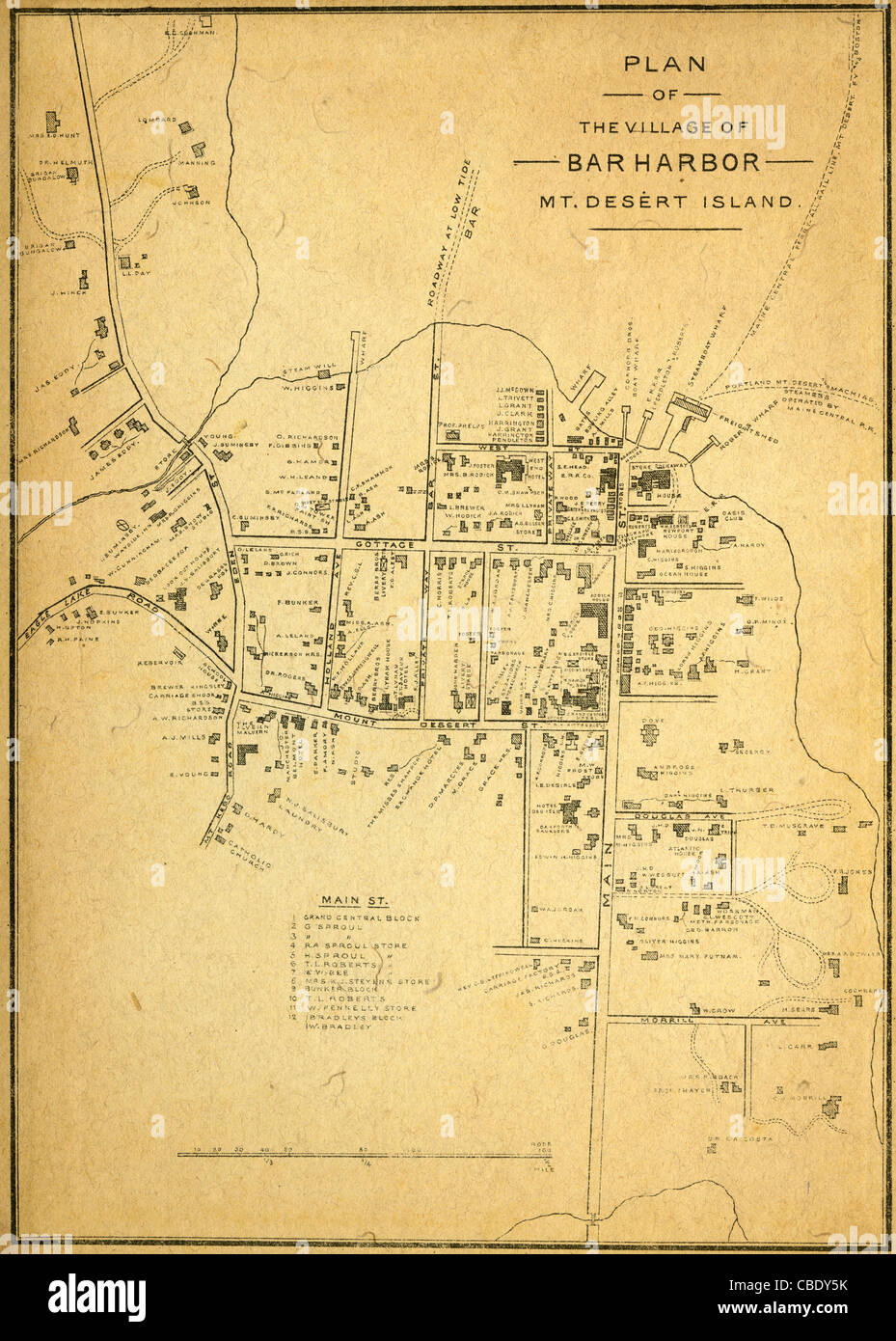 Circa 1895 Mappa di Bar Harbor, isola di Mount Desert, Maine, Stati Uniti d'America. Da un souvenir antichi album. Foto Stock