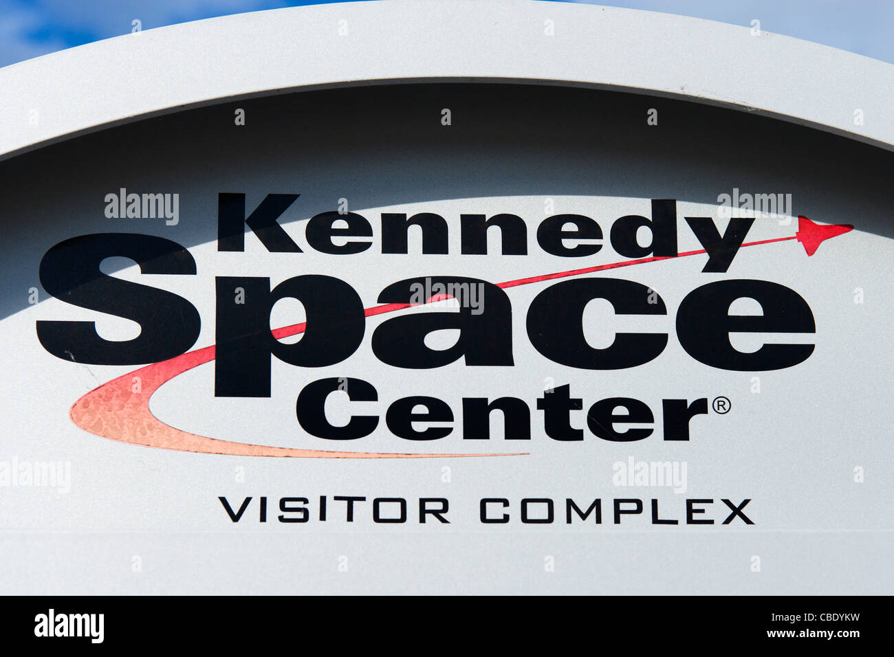 Segno al di fuori del Complesso Visitatori del Centro Spaziale Kennedy, Merritt Island, Florida, Stati Uniti d'America Foto Stock