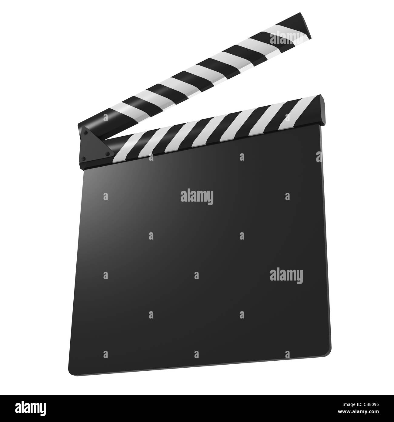 Clapboard o battaglio con il braccio sollevato su sfondo bianco Foto Stock