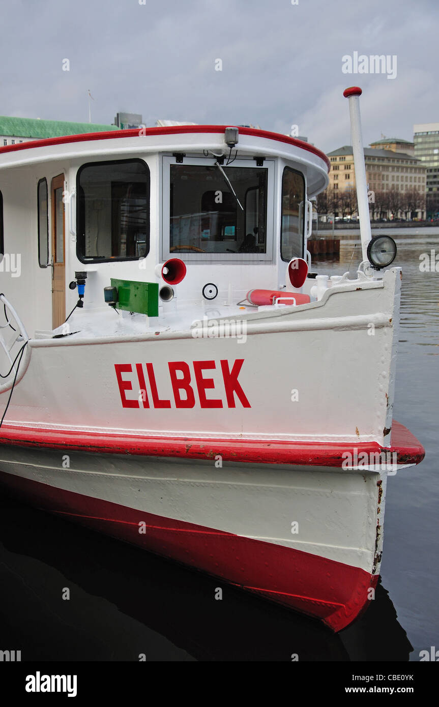 In barca per visite guidate sulla Binnenalster, Hamburg, Amburgo Regione Metropolitana, Repubblica federale di Germania Foto Stock