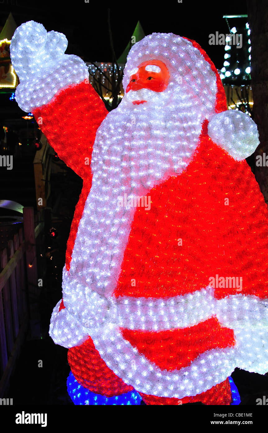 LED di cristallo di Babbo Natale al mercato di Natale, Rembrandtplein, Amsterdam, Olanda settentrionale, il Regno dei Paesi Bassi Foto Stock