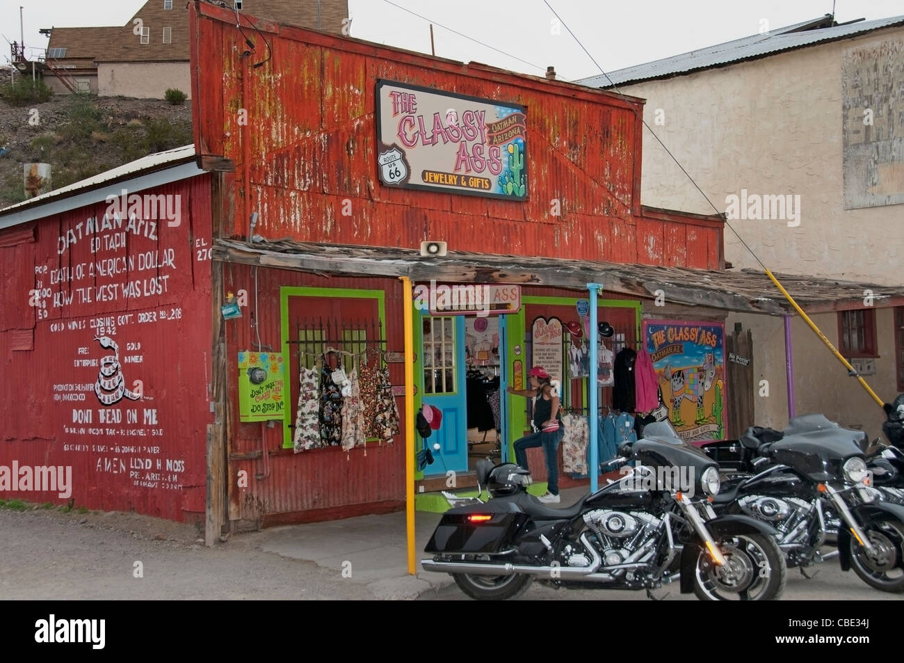 Oatman Arizona Route 66 città mineraria Main Street Stati Uniti National Highway American Foto Stock