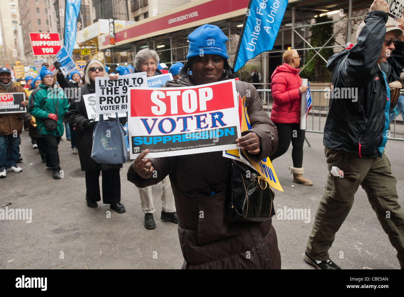 Rally contro l'attuazione di più severe norme di voto Foto Stock