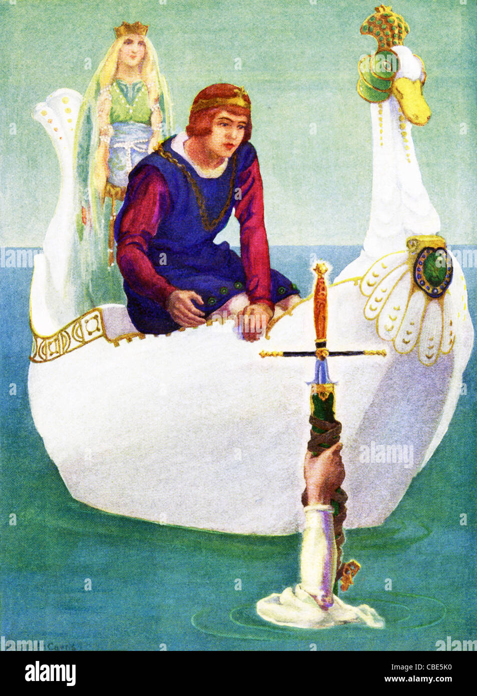 La leggenda dice che Re Artù di Bretagna aveva la sua spada, noto come Excalibur, dato a lui dalla signora del lago. Foto Stock